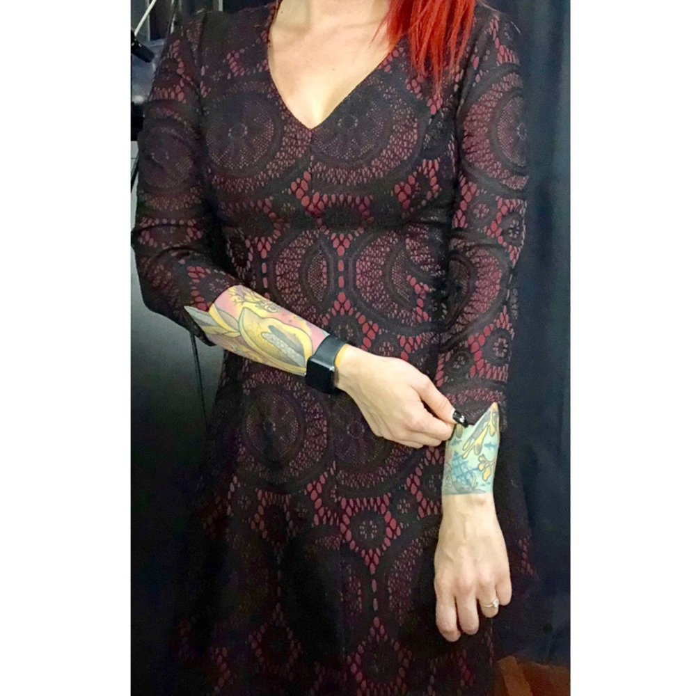 Wine Colored Dress w/ Black Lace